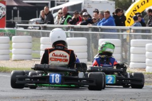 Jay Hanson leading Zac Chrichton in KA4 Junior (Pic: Coopers Photography)