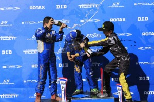 The champagne being sprayed on the Mini Max podium (Pic: Coopers Photography)