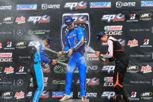 Brendan Nelson celebrating his TaG 125 victory (Pic: Coopers Photography)