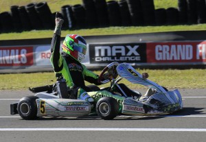 Lucas Litchenberger crossing the line for victory in Rotax Light (Pic: Coopers Photography)